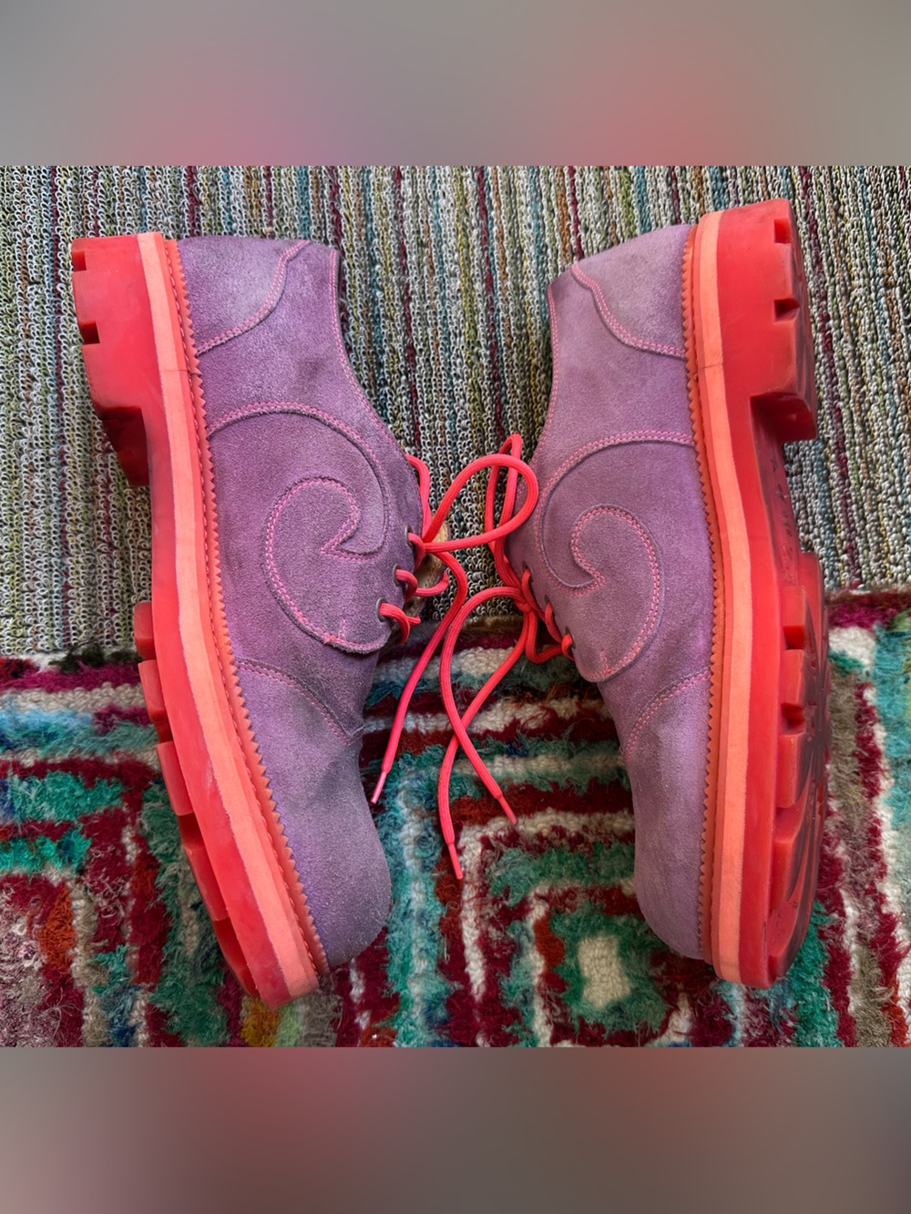 Fluevog 7th Heaven Derby Swirl purple (orchid)/pink suede lace-up shoe -11.5 - Picture 9 of 16